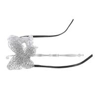FRCOLOR Maschera Veneziana Argento per Donna con Bastone Maschera Decorativa in Plastico e Tessuto Facile da Usare per Carnevale