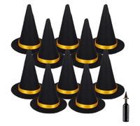 FRCOLOR Mini Cappelli da Strega 10 Pezzi in Feltro Nero per Bottiglie Vino | Decorazione per Bottiglia Vino, Tocco Festivo per Incontri, Accessorio per Tavola, Idea per Amici e Receptionists