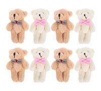 FRCOLOR Mini Orsacchiotti di Peluche Morbidi 8 CM Set da 10 Pezzi con Fiocchetti a Quadri Beige e Marrone Chiaro Giocattoli Sospesi per Zaini Borse e Accessori Decorativi per