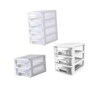 FRCOLOR Mobiletto Portaoggetti a Due Strati Cassetti, Organizer Per Cosmetici e Scatola Di Plastica Trasparente Bianco, Contenitore Portaoggetti Multifunzionale Portatile Per Ufficio e Studio