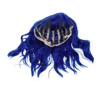 FRCOLOR Parrucca Corta Riccia da Donna a Caschetto Blu Scuro, Parrucca Sintetica Ondulata con Frangia, per Cosplay, Feste Carnevale e Halloween