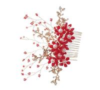 FRCOLOR Pettine Decorativo Perle Fatto Mano Per Da Sposa Accessorio Cerimonia Elegante Rosso Per Acconciature Da Matrimonio e Feste Speciali