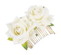 FRCOLOR Pettine per capelli di rosa con strass, decorazione per capelli da sposa, per donne e sposi, decorazione laterale, filo di ferro, per matrimonio, colore bianco
