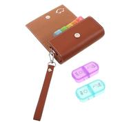 FRCOLOR Portapillole da Borsetta in Pelle Pu Marrone con Cinturino da Polso, Organizer Settimanale di Pillole e Compatto per Viaggio, Ufficio e Uso Quotidiano