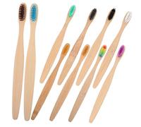 FRCOLOR Set 10 Pezzi Spazzolini da Denti in Bambù per Adulti Manico Ergonomico, Setole Naturali Dure, Biodegradabili per Rimuovere Efficacemente Placca e Tartaro