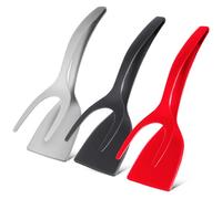 FRCOLOR Set 3 Pezzi Utensili da Cucina 2 in 1 Spatola e Pinza in Pp Resistente al Calore, Paletta per Uova e Pane Compatta e Leggera per Cucina e Barbecue
