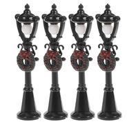 FRCOLOR Set da 4 Mini Lampioni in ABS Nero per Casa delle Bambole Decorazione Luminosa per Micro Paesaggi Natalizi Modelli di Lampione in Miniatura per Giardino e Tavolo di Sabbia