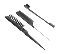 FRCOLOR Set Pettini per Chioma Professionali in Plastica e Acciaio Inox, Leggeri e Multifunzione per Styling e Acconciature Fai-da-te a Casa, 3 Pezzi Nero