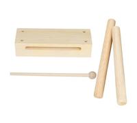 FRCOLOR Strumento Percussione in Legno di Faggio con Mazzuolo Blocchi Ritmici Doppi per Educazione Musicale Giocattolo Ritmico Naturale per Creatività e Concentrazione