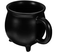 FRCOLOR Tazza in Ceramica a Forma di Calderone da Strega Manico Grande e Bocca Larga, Design Unico Nero per Ufficio e Caffetteria, Capacità 450ml