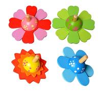 FRCOLOR Trottola in Legno per Bambini Set 4 Giocattoli Educativi e Divertenti per Sviluppare Abilità Pratiche e Cognizione dei Colori per Bambini e