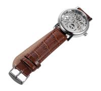 FRCOLOR Winner Orologio Meccanico Da Uomo Con Vetro Rotondo Scheletrato Cinturino Regolabile in Pu Marrone e Cassa in Acciaio Inossidabile Argento Manuale e Preciso