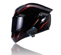 Frcychri Bluetooth Casco Moto Modulare, Casco da Moto con Doppia Visiera Antiappannamento Omologato ECE, Scooter Cruiser Ciclismo su Strada per Moto da Uomo E da Donna H,2X-Large