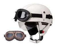 Frcychri Cappello da Motociclista retrò, Casco Scooter Omologato ECE con Occhiali, Casco Semiguscio in Stile Tedesco, Pilota per Uomo E Donna W,L (59-60CM)