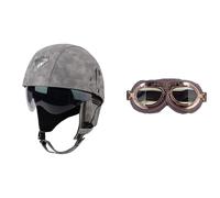 Frcychri Caschi Mezzo Casco Moto, Casco Semiguscio in Stile Tedesco, Omologato ECE con Occhiali, Mezzo Guscio Casco Moto retrò Casco Scooter Casco O,S (55-56CM)