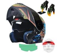 Frcychri Caschi Moto Flip Up Modulari Bluetooth, Omologato ECE Doppia Visiera, Guanti Riscaldati Touchscreen, Adesivo Antiappannamento, Fanale Posteriore LED, Leggeri, Uomo Donna Scooter E,2X-Large