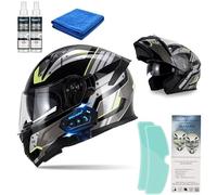 Frcychri Caschi Moto Modulari Bluetooth, Casco Moto Flip Up, Omologato ECE Doppia Visiera Anti Nebbia, Panno Anti Nebbia Spray Anti Nebbia, Caschi Moto Scooter Racing, Leggeri, Uomo Donna K,2X-Large