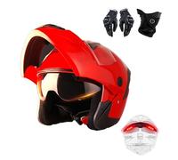Frcychri Caschi Moto Modulari, Casco Moto Flip Up, Caschi Moto Integrali con Fanale Posteriore, Guanti Mascherina, Omologati ECE Doppia Visiera Antiappannamento, per Adulti Uomini Donne F,Large