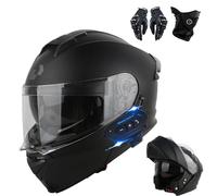 Frcychri Casco Anteriore Ribaltabile Adulti Uomo Donna con Doppia Visiera, Casco Moto Bluetooth, Omologato ECE Gants Et Masque Inclus, Resistente A Urti E Graffi, per Adulti Uomini Donne E,Medium