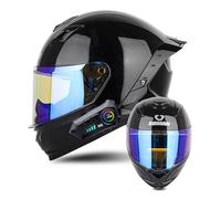 Frcychri Casco da Moto Bluetooth, Casco Integrale da Moto Omologato ECE con Visiera Parasole, con Doppia Visiera AntiGraffio, Prese d'Aria E Visiera AntiGraffio, Casco da Moto Uomo/Donna 6,Large