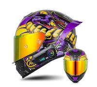 Frcychri Casco da Moto Bluetooth, Casco Integrale da Moto Omologato ECE con Visiera Parasole, con Doppia Visiera AntiGraffio, Prese d'Aria E Visiera AntiGraffio, Casco da Moto Uomo/Donna 13,Large