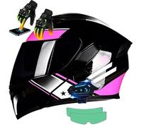 Frcychri Casco Integrale Flip Up Bluetooth, Caschi Moto Modulari, Guanti Riscaldati Touchscreen, Caschi Moto Scooter Racing Uomo Doppia Visiera Anti Nebbia, Donna Uomo Omologato ECE L,Medium