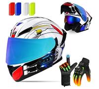Frcychri Casco Integrale Flip Up con Bluetooth, Casco Moto Modulare, Guanti Riscaldati Touchscreen, 40 Pezzi Strisce Riflettenti Adesive, Omologato ECE Doppia Visiera, Leggeri, Donna Uomo L,Medium