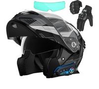 Frcychri Casco Integrale Flip Up con Bluetooth, Modulare Integrato Moto, Omologato ECER22-06 con Doppia Visiera Antiappannamento, Leggeri, Guanti Inclusi, per Uomo Donna Scooter Adulto L,X-Large