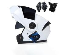Frcychri Casco Integrale Flip Up Moto Bluetooth, Caschi da Moto Modulari, ECER22-06 Doppia Visiera Anti Nebbia, Guanti Inclusi, per Adulti Uomini Donne Scooter, Casco da Motocross L,Medium