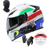 Frcychri Casco Integrale Moto Bluetooth con Fanale Posteriore, Caschi Moto Scooter Racing Uomo, Omologati ECE Doppia Visiera Antiappannamento, Guanti E Mascherina, per Donna Uomo L,Medium