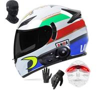 Frcychri Casco Integrale Moto Bluetooth con Fanale Posteriore, Caschi Moto Scooter Racing Uomo, Omologati ECE Doppia Visiera Antiappannamento, Guanti E Mascherina, per Donna Uomo M,X-Large