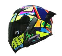 Frcychri Casco Modulare da Moto Bluetooth, Casco Integrale da Moto, Omologato ECE Leggero con Doppia Visiera, Casco da Moto Uomo/Donna L,Medium