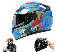 Frcychri Casco Modulare Integrale Moto con Bluetooth - Luce Posteriore LED Doppia Visiera Anti-Nebbia Ribaltabile - Omologato ECE R22.06, Leggero per Uomo Donna Scooter Adulto Q,Large
