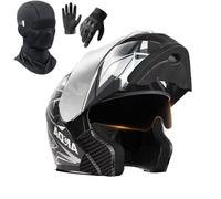 Frcychri Casco Modulare Moto, Casco Moto Full Face Apribile Omologato ECE, Casco da Moto A Doppia Visiera, Guanti E Mascherina, Mountain Bike, Bici Fuoristrada Scooter Cruiser Uso Urbano V,Medium