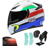 Frcychri Casco Modulare Moto con LED, Flip Up Casco Integrale Moto con Doppia Visiera Antiappannamento Omologato DOT ECER22-06 Leggero per Adulti Uomini Donne L,Medium