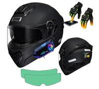 Frcychri Casco Moto Bluetooth, Caschi Modulari per Uomo Donna, Omologato ECE Doppia Visiera Anti Nebbia, Guanti Riscaldati Touchscreen, Adesivo Antiappannamento, Uomo Donna Scooter Adulto F,Large