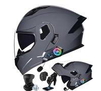 Frcychri Casco Moto Integrale Modulari Bluetooth - Omologato ECE Ribaltabile, con Doppia Visiera Girevole Anti-Appannamento, Unisex Scooter MTB Moto Elettrica Bici Urbana D,Large