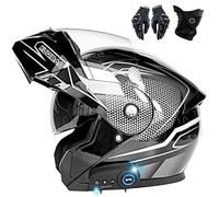 Frcychri Casco Moto Modulare Apribile Bluetooth, Omologati ECE Doppia Visiera Antiappannamento, Guanti Mascherina, per Adulti Uomini Donne Cruiser Scooter Racing A,2X-Large