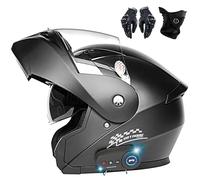 Frcychri Casco Moto Modulare Apribile Bluetooth, Omologati ECE Doppia Visiera Antiappannamento, Guanti Mascherina, per Adulti Uomini Donne Cruiser Scooter Racing B,2X-Large