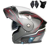 Frcychri Casco Moto Modulare Apribile Bluetooth, Omologati ECE Doppia Visiera Antiappannamento, Guanti Mascherina, per Adulti Uomini Donne Cruiser Scooter Racing D,2X-Large