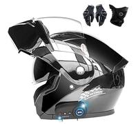 Frcychri Casco Moto Modulare Apribile Bluetooth, Omologati ECE Doppia Visiera Antiappannamento, Guanti Mascherina, per Adulti Uomini Donne Cruiser Scooter Racing C,2X-Large