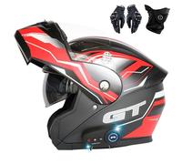 Frcychri Casco Moto Modulare Apribile Bluetooth, Omologati ECE Doppia Visiera Antiappannamento, Guanti Mascherina, per Adulti Uomini Donne Cruiser Scooter Racing H,2X-Large