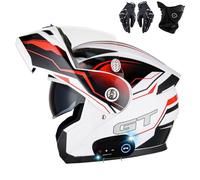 Frcychri Casco Moto Modulare Apribile Bluetooth, Omologati ECE Doppia Visiera Antiappannamento, Guanti Mascherina, per Adulti Uomini Donne Cruiser Scooter Racing F,X-Large
