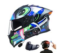 Frcychri Casco Moto Modulare Bluetooth con Luce Posteriore LED, Omologato DOT ECE 22.06, Casco Anticollisione con Visiera Antiappannamento per Uomo Donna Scooter MTB Motocross L,Medium