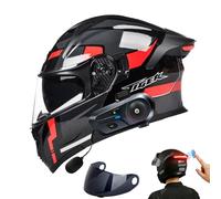 Frcychri Casco Moto Modulare Bluetooth con Luce Posteriore LED, Omologato DOT ECE 22.06, Casco Anticollisione con Visiera Antiappannamento per Uomo Donna Scooter MTB Motocross A,2X-Large
