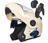 Frcychri Casco Moto Modulare, Casco Integrale Flip Up Bluetooth, Omologato ECER22-06 con Doppia Visiera Antiappannamento, Guanti Inclusi, Casco Scooter Moto, per Adulti Uomini Donne G,Small