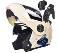 Frcychri Casco Moto Modulare, Casco Integrale Flip Up Bluetooth, Omologato ECER22-06 con Doppia Visiera Antiappannamento, Guanti Inclusi, Casco Scooter Moto, per Adulti Uomini Donne L,Medium