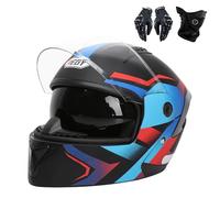 Frcychri Casco Moto Modulare Flip Up, Casco Integrale da Moto con Doppia Visiera Antiappannamento, Guanti Mascherina, Omologati ECE Casco Moto Fuoristrada, per Adulti Uomini Donne L,Medium