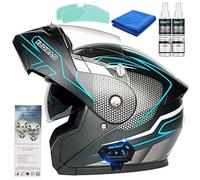 Frcychri Casco Moto Modulare Flip Up, Casco Integrale Moto Bluetooth, Panno Anti Nebbia Spray Anti Nebbia, Omologato ECE Doppia Visiera Anti Nebbia, Leggero, Uomo Donna Scooter Adulto D,2X-Large