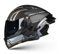 Frcychri Casco Moto Modulare Integrato con Bluetooth, Casco Integrale Flip Up Doppia Visiera, con La Coda, per Adulti Uomini Donne Street Racing Ciclomotore, Approvato DOT/ECE L,Medium